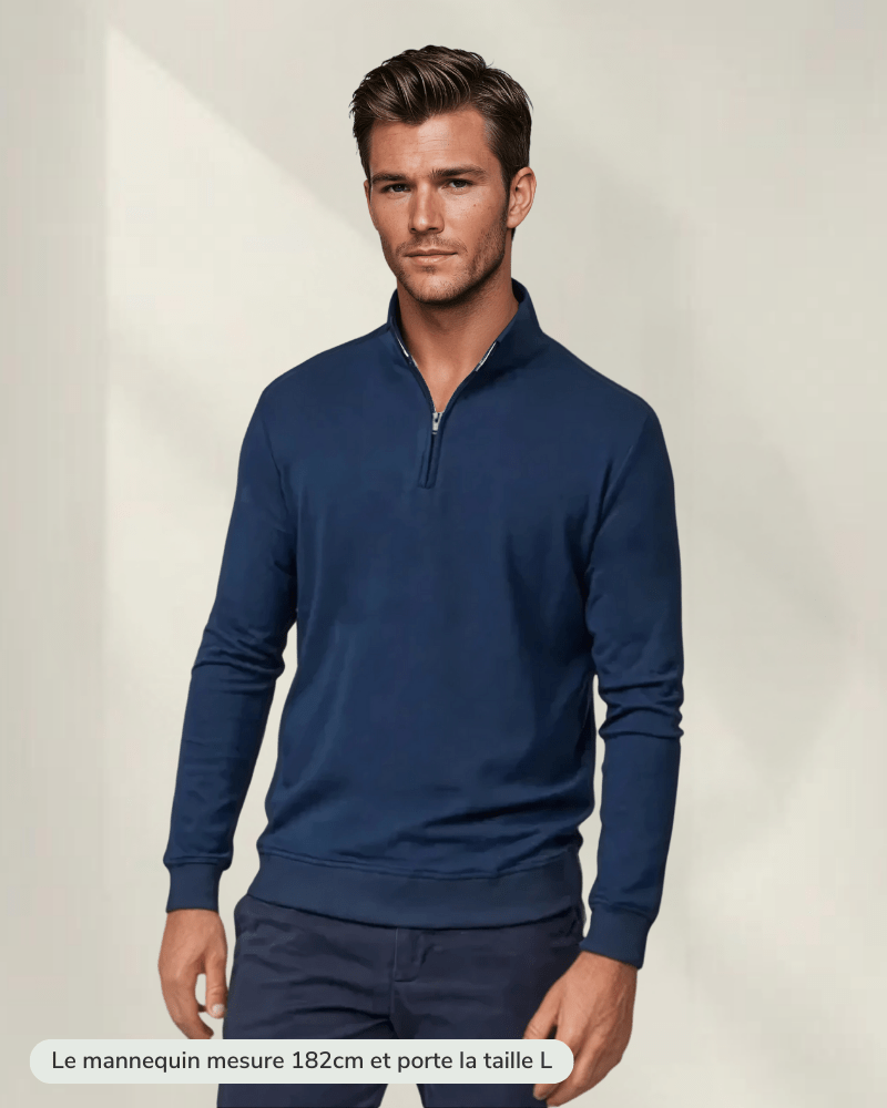 Pull demi-zip bambou bleu marine